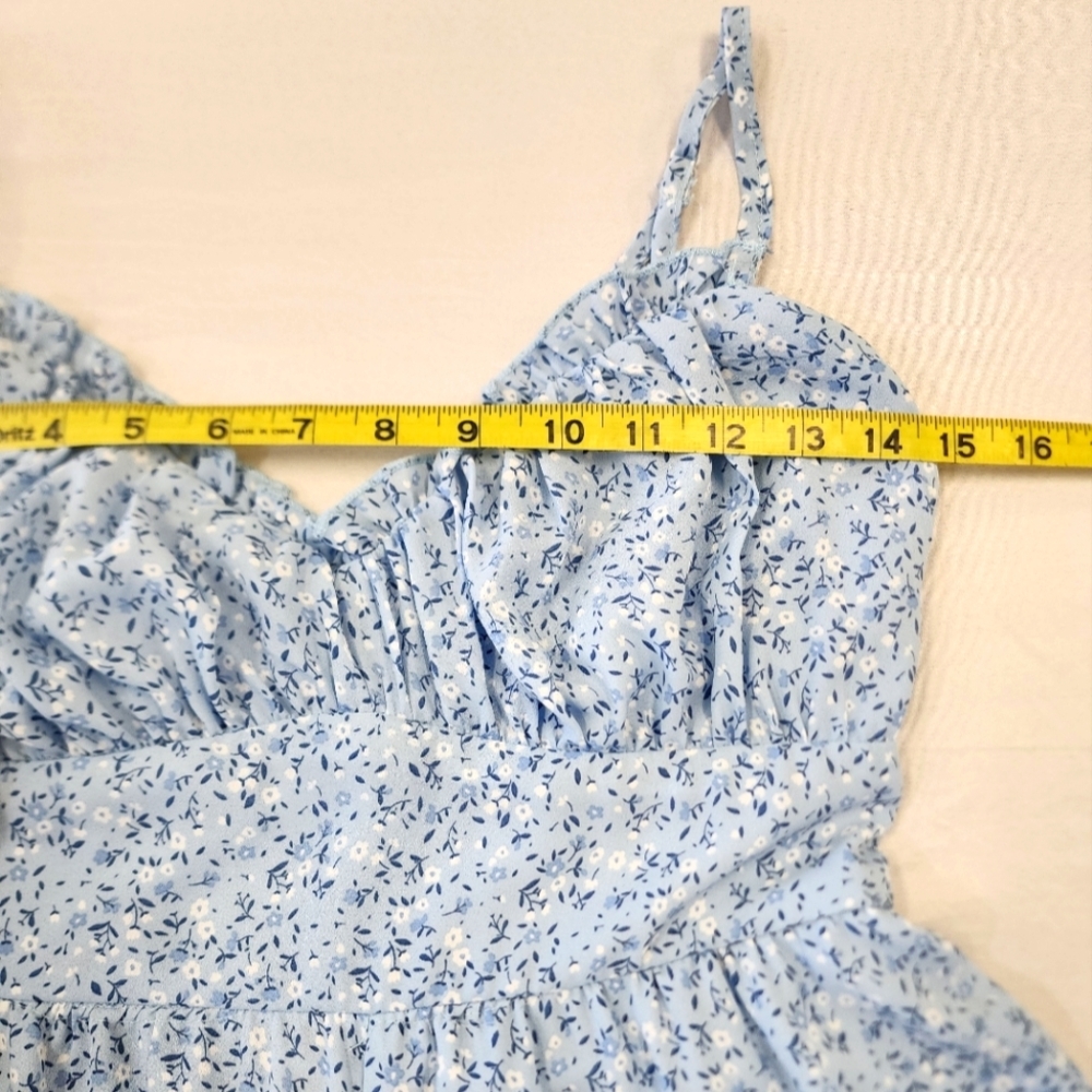 Trixxi Women's Sky Blue Flowy Floral Adjustable Spaghetti Strap Rompers, sz LG - Picture 4 of 16